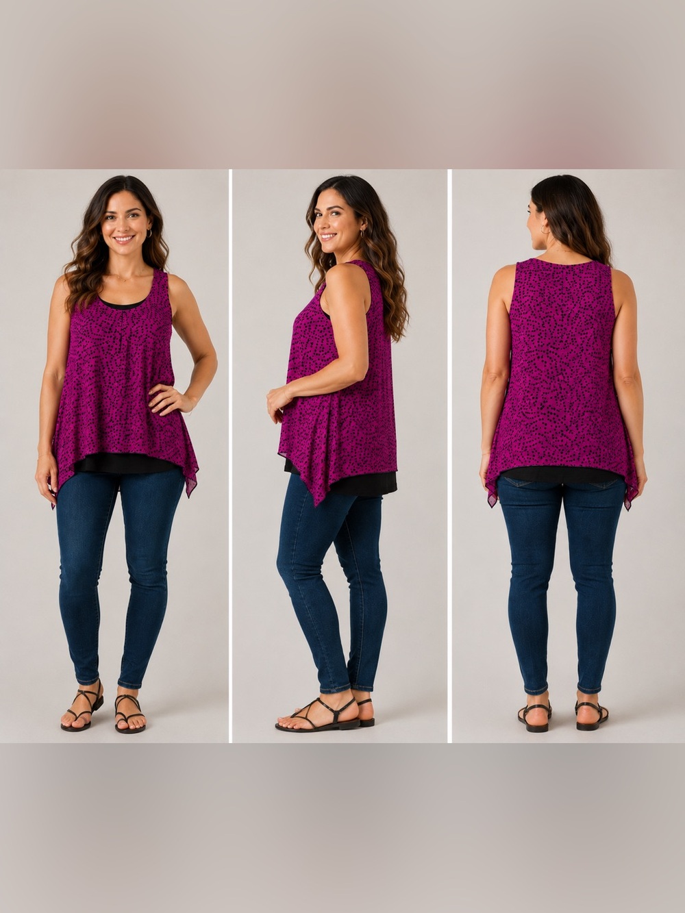Espresso Magenta Patterned Handkerchief Hem Tank